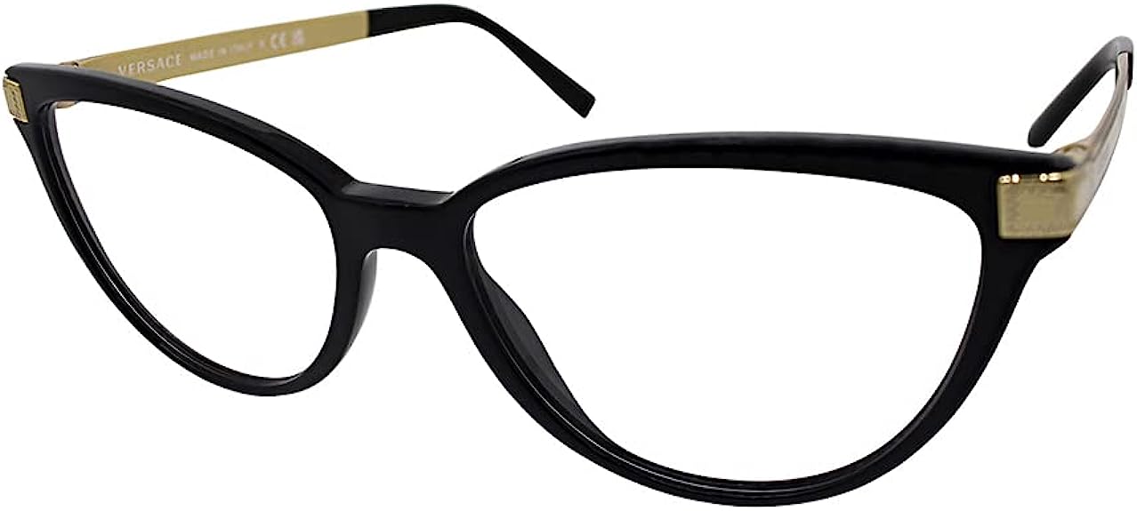 Versace VE 3271 GB1 Black Cat-Eye Glasses Logo Stamped